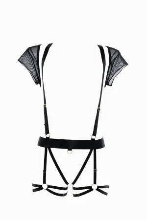 Allure Adore St. Tropez Babe Mesh Open Cup & Panty Teddy with Garter Straps Black One Size