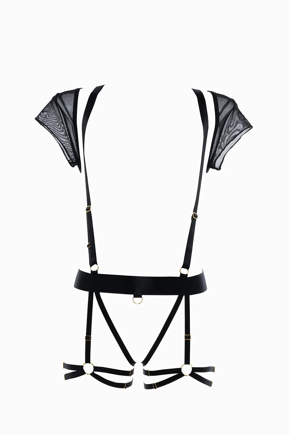 Allure Adore St. Tropez Babe Mesh Open Cup & Panty Teddy with Garter Straps Black One Size