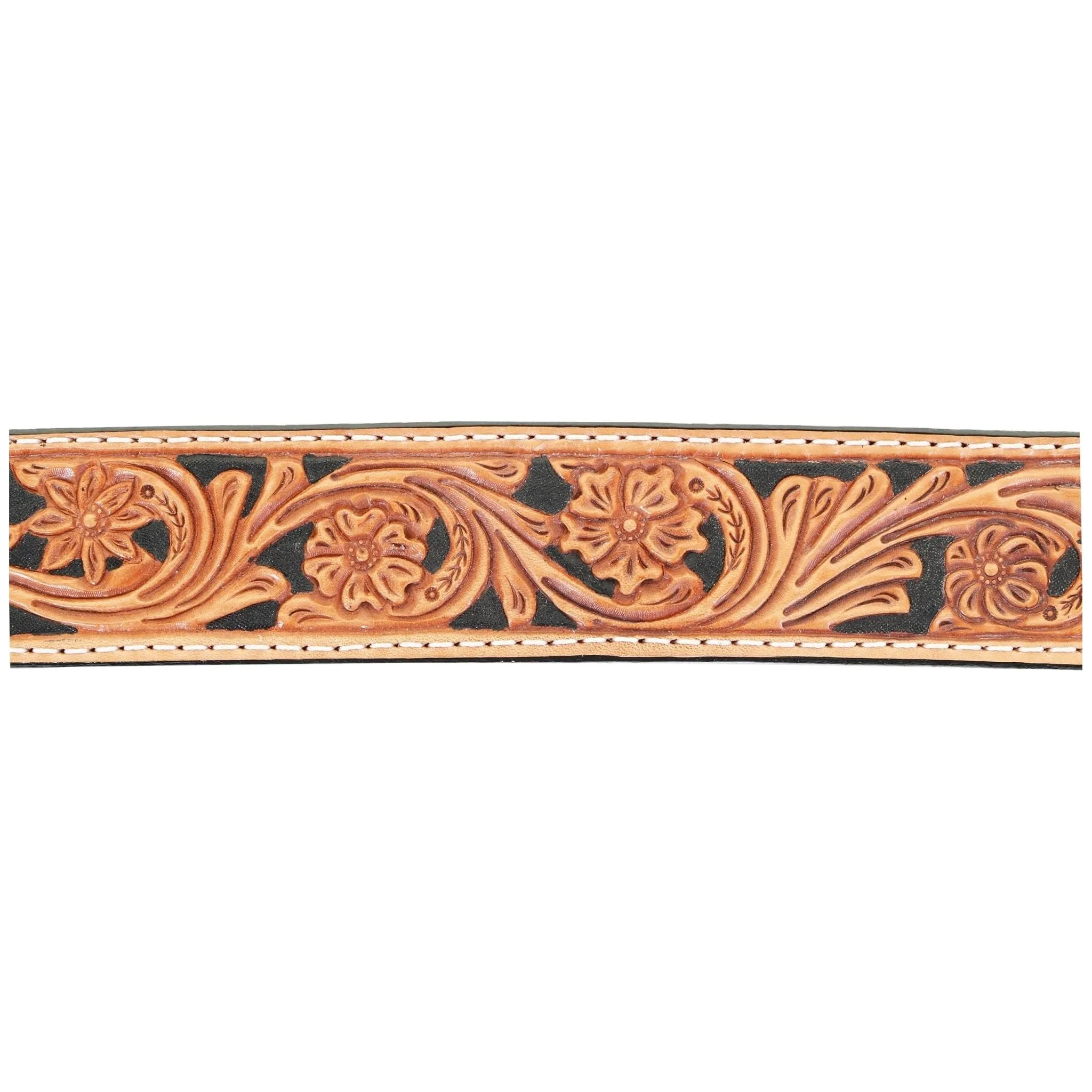 B098 - Natural Floral Tooled Belt