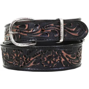B1002 - Black Walnut Vintage Floral Tooled Belt