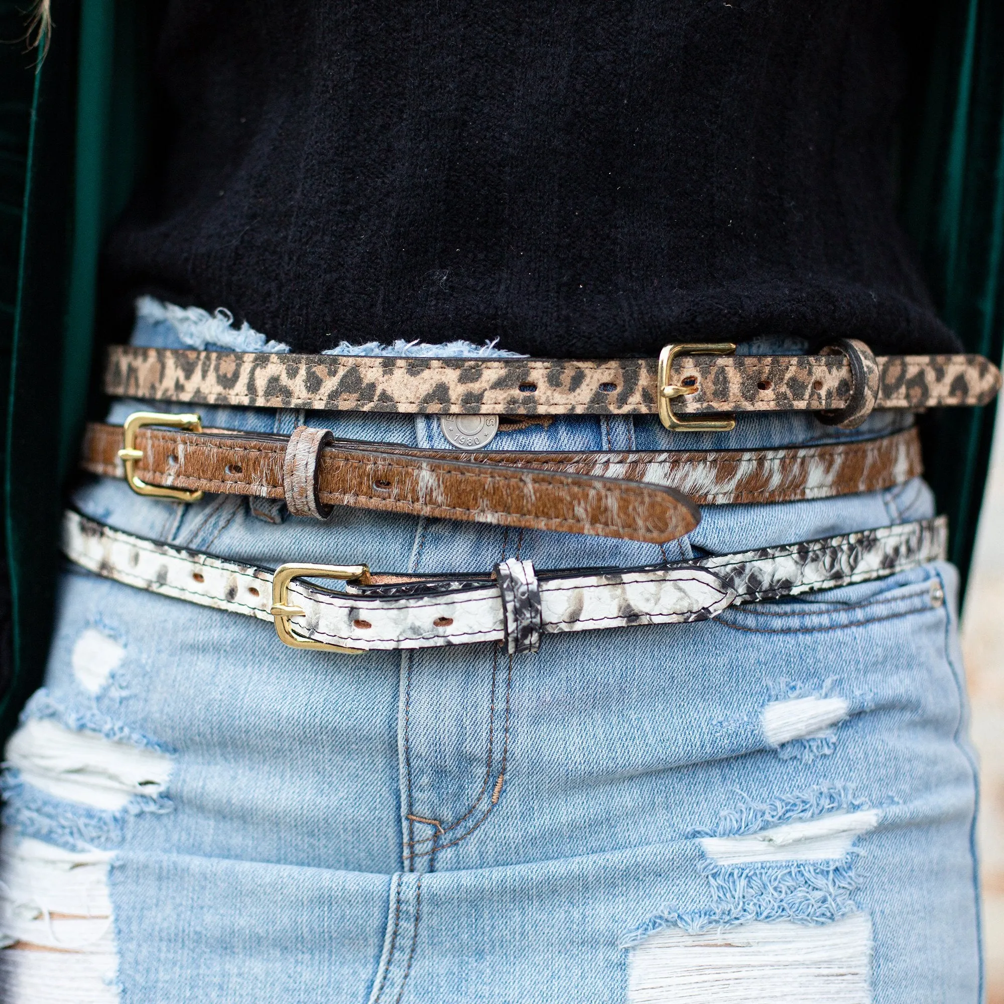 B1095 -  Brown and White Cowhide Leather Belt