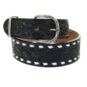 B125C - Black Floral Tooled Belt