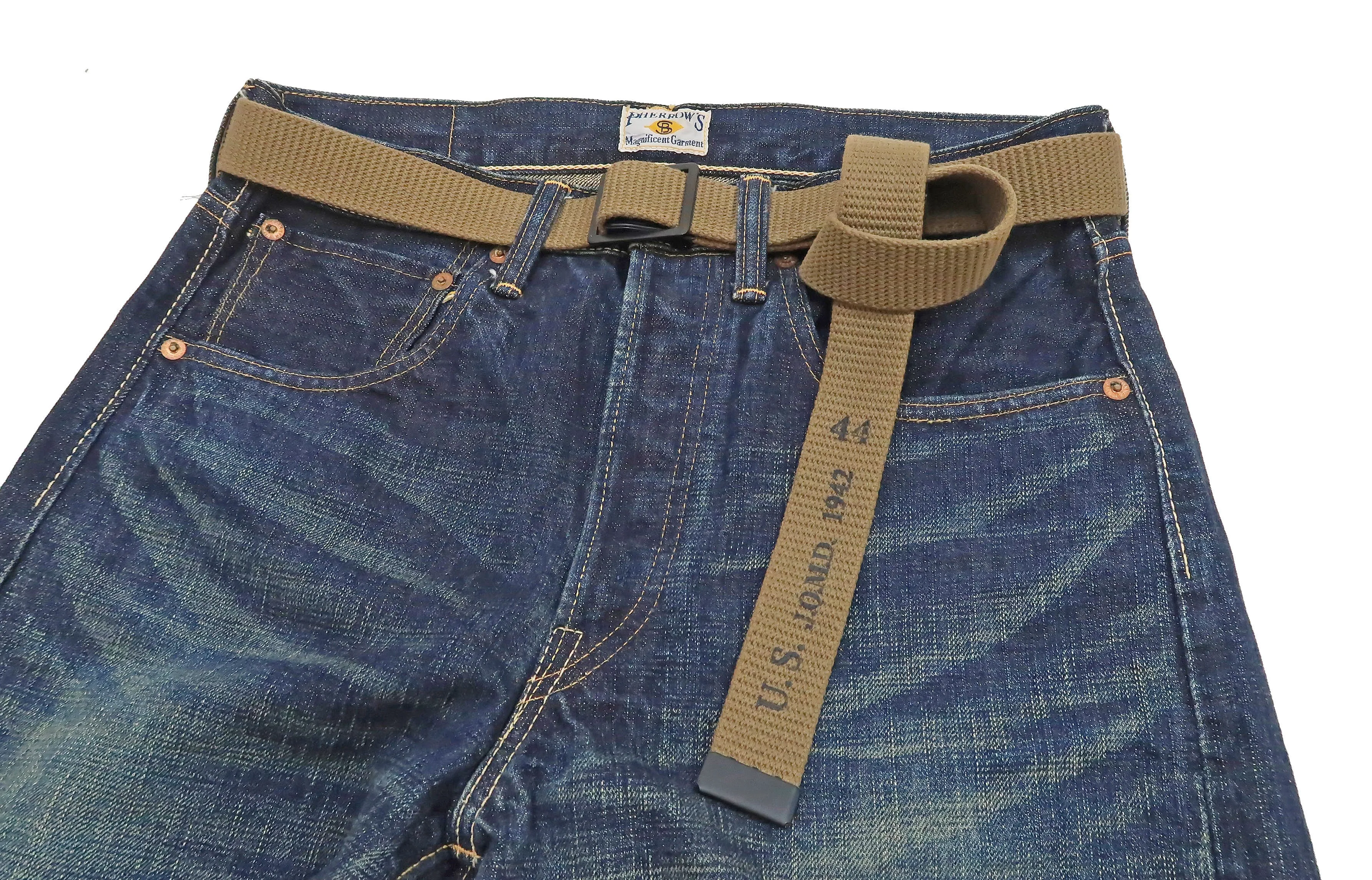 Buzz Rickson Belt Men's Repro M-1937 WW2 US Army GI Cotton Webbing Belt BR02719 Khaki