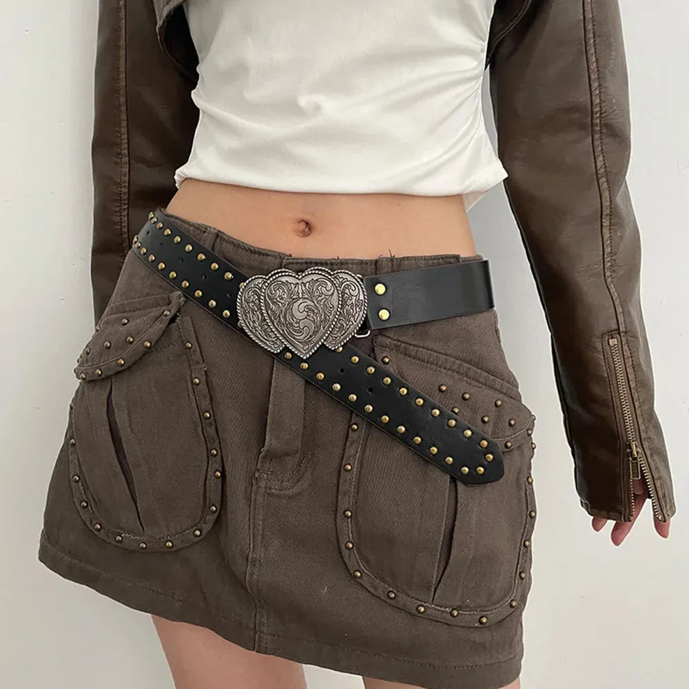 Gothic Punk Y2K Leather Belt - Metal Buckle Designer Waist Strap for Women & Men