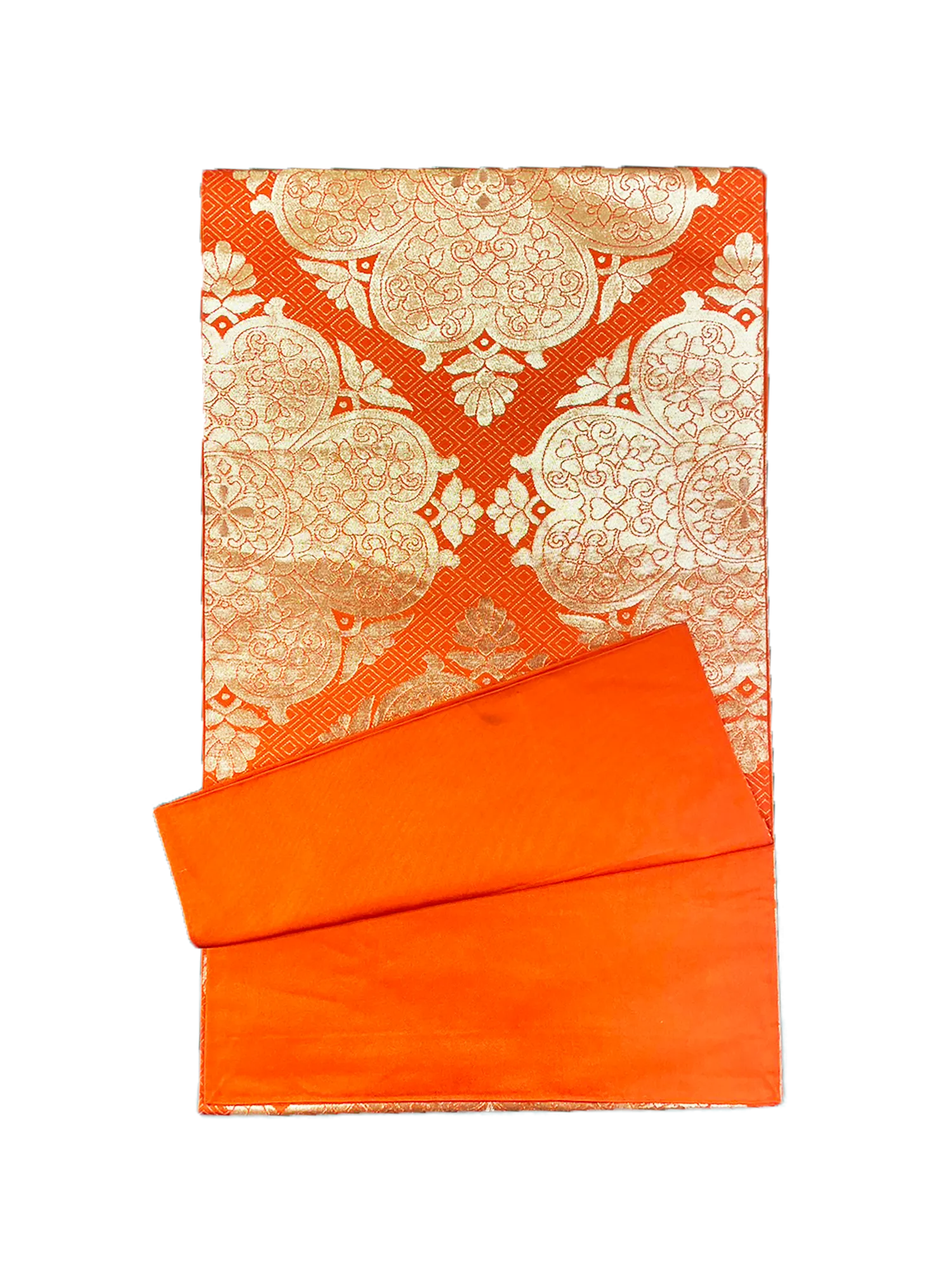 Japanese Kimono Vintage Fukuro Obi - Orange, Big Flower emblem