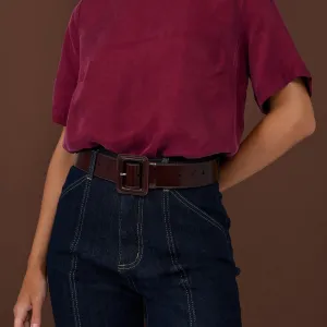 Leather Covered Buckle Belt (Chocolate)