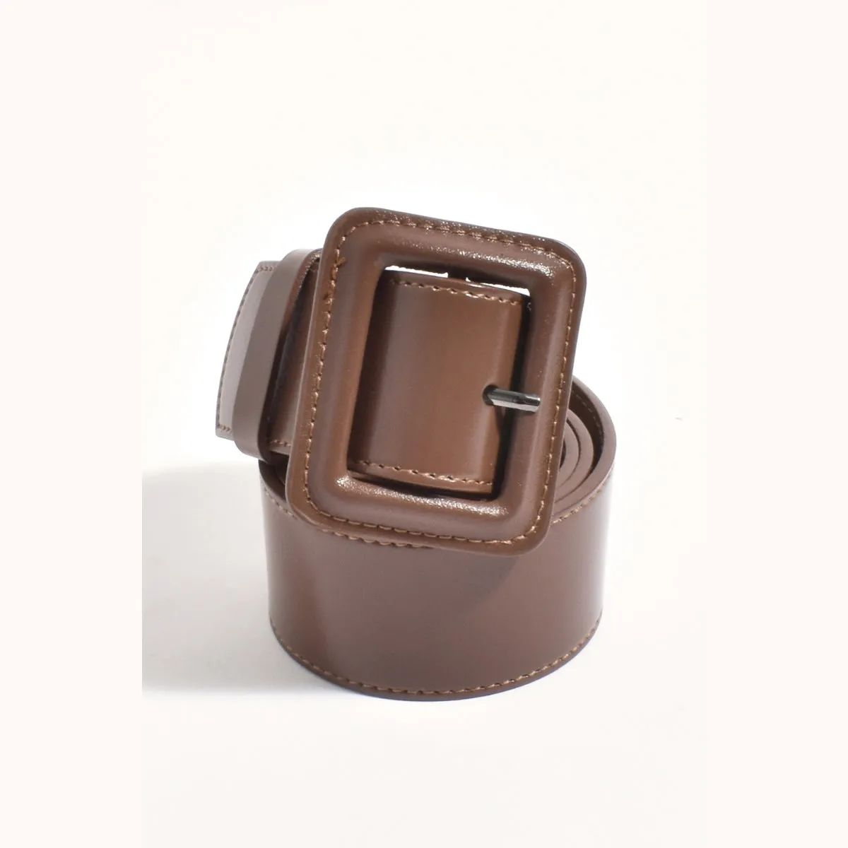 Leather Covered Buckle Belt (Chocolate)