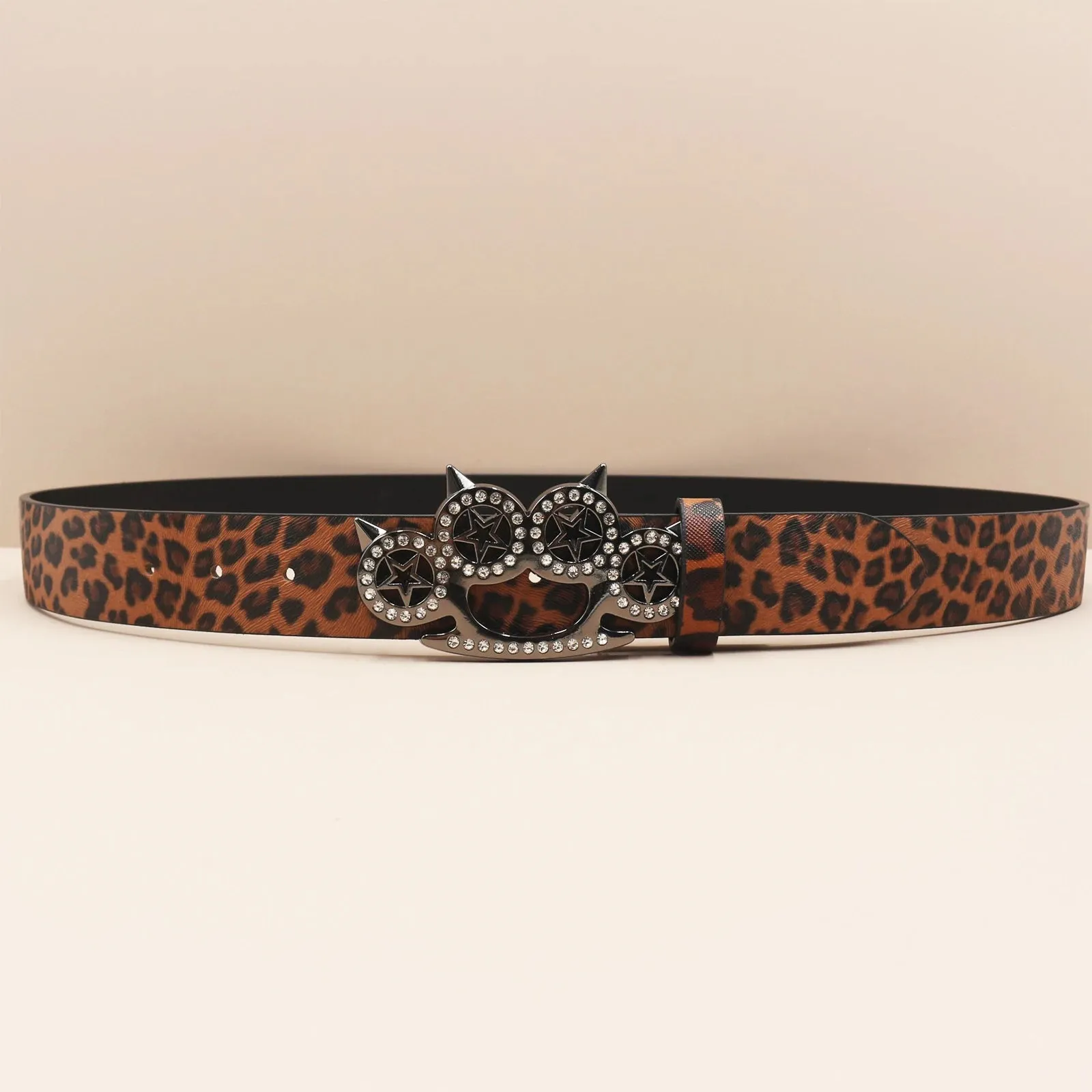 Leopard Print Rhinestone Y2K Belt - Hip Hop Western Shiny Waistband