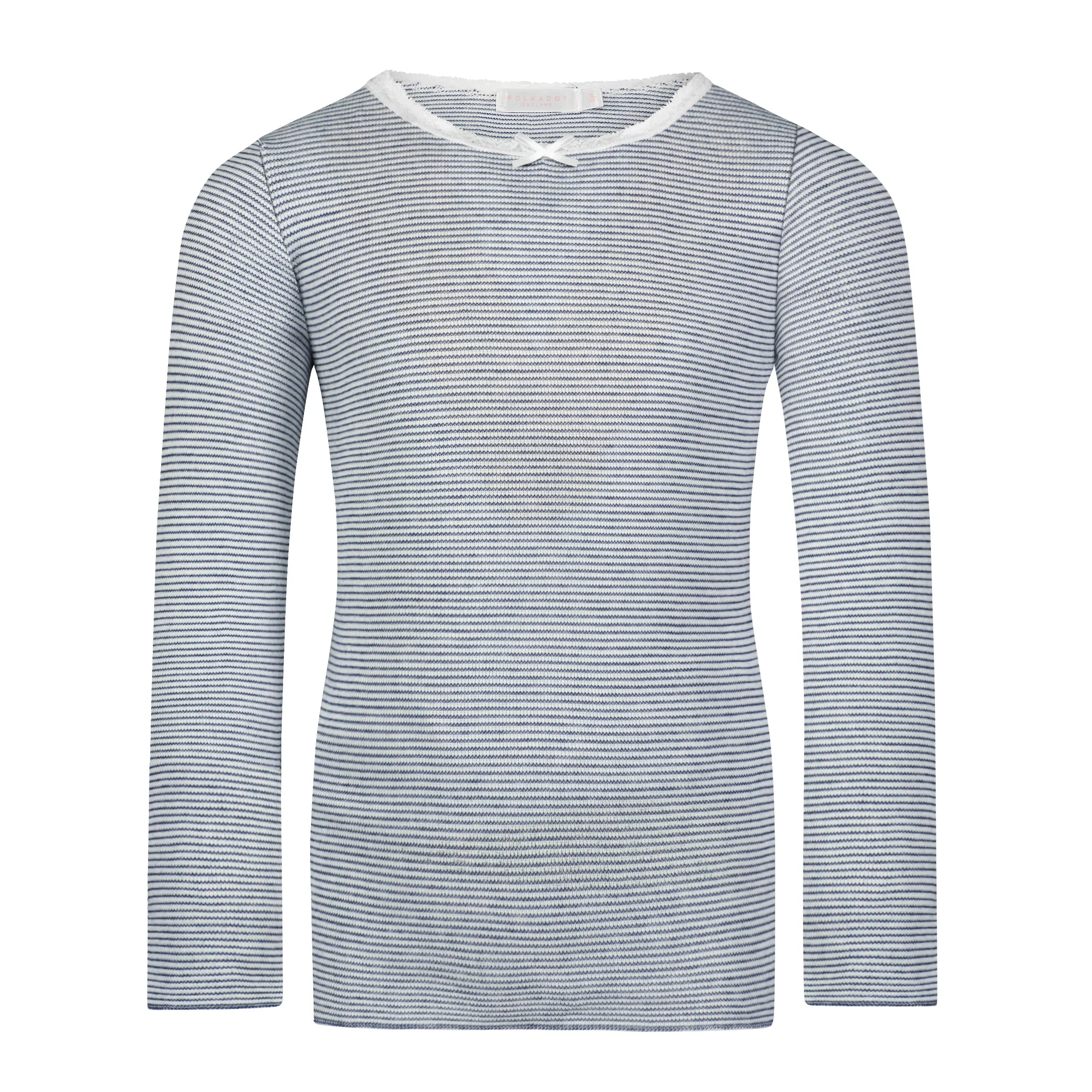 Polkadot GIRLS CREW LS Navy Skinny Stripe -Restocked