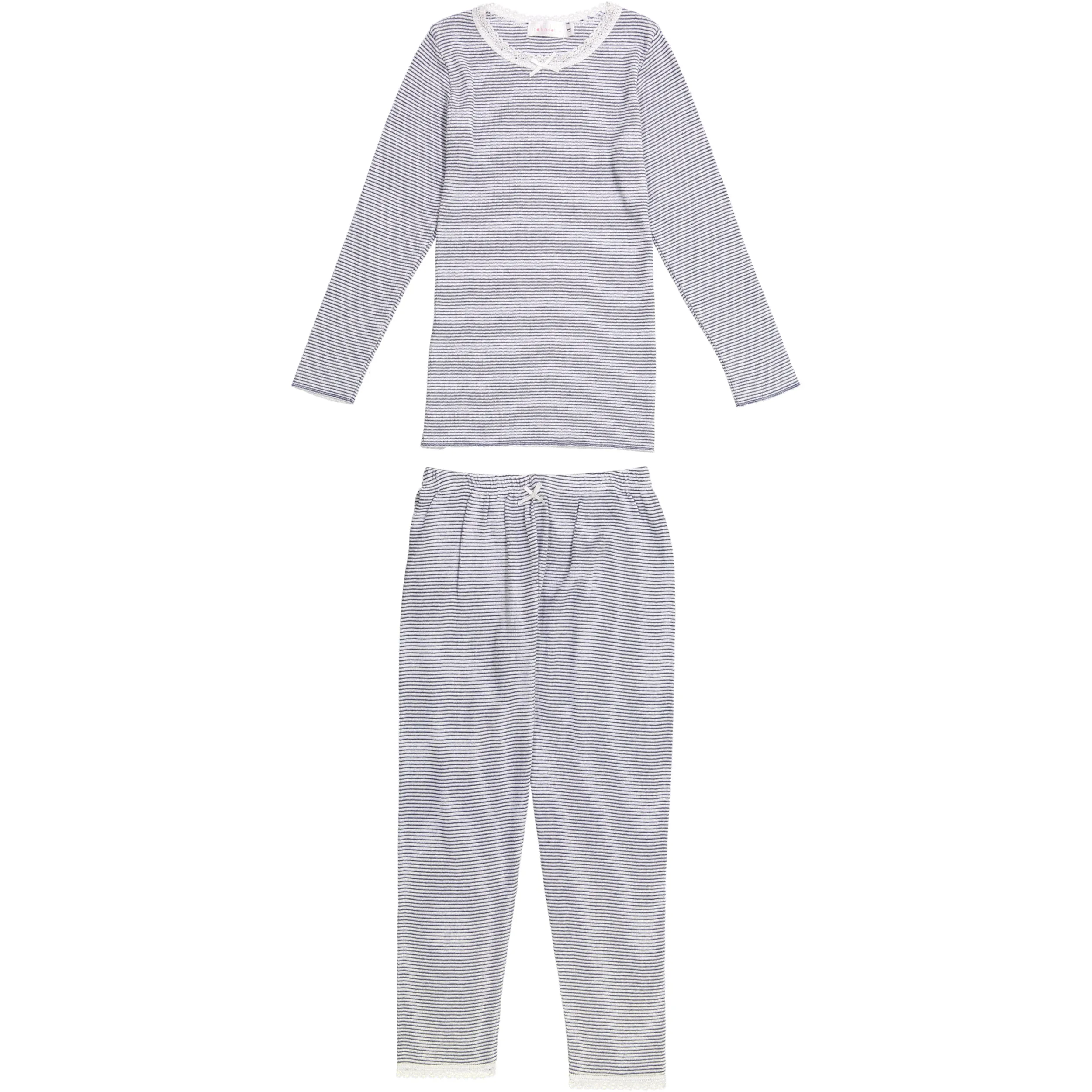 Polkadot GIRLS CREW LS Navy Skinny Stripe -Restocked