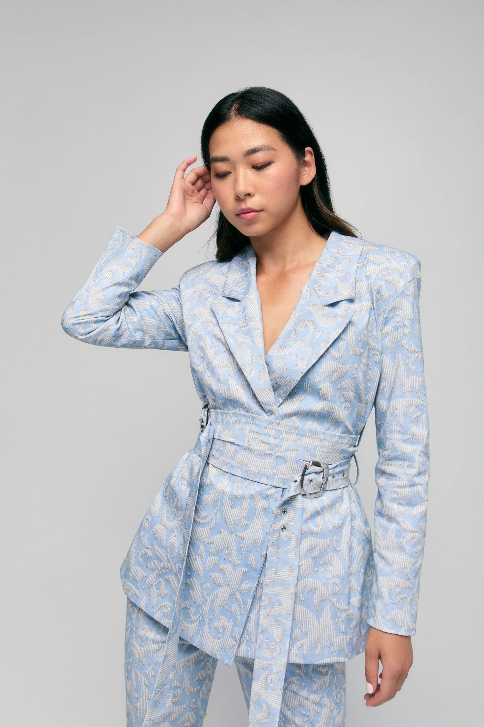 Twill Double Belted Boyfriend Blazer
