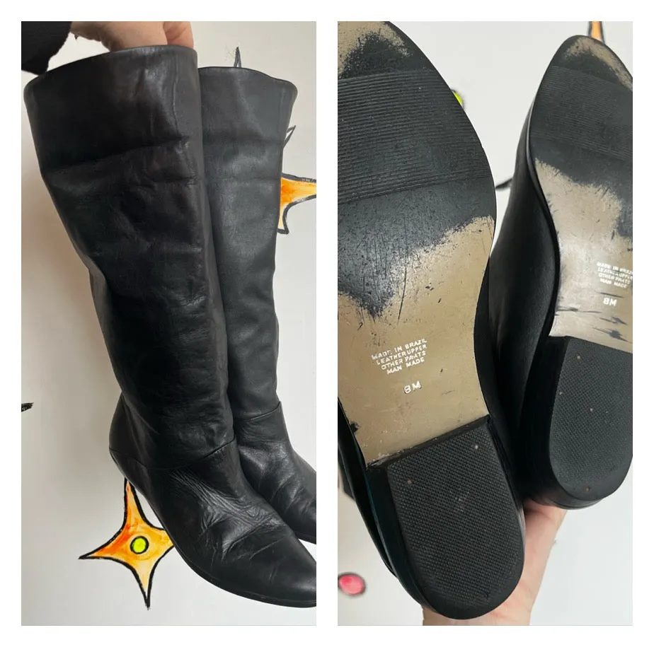 Vintage 80s | Black Leather Slouchy Boots | Size 8 M