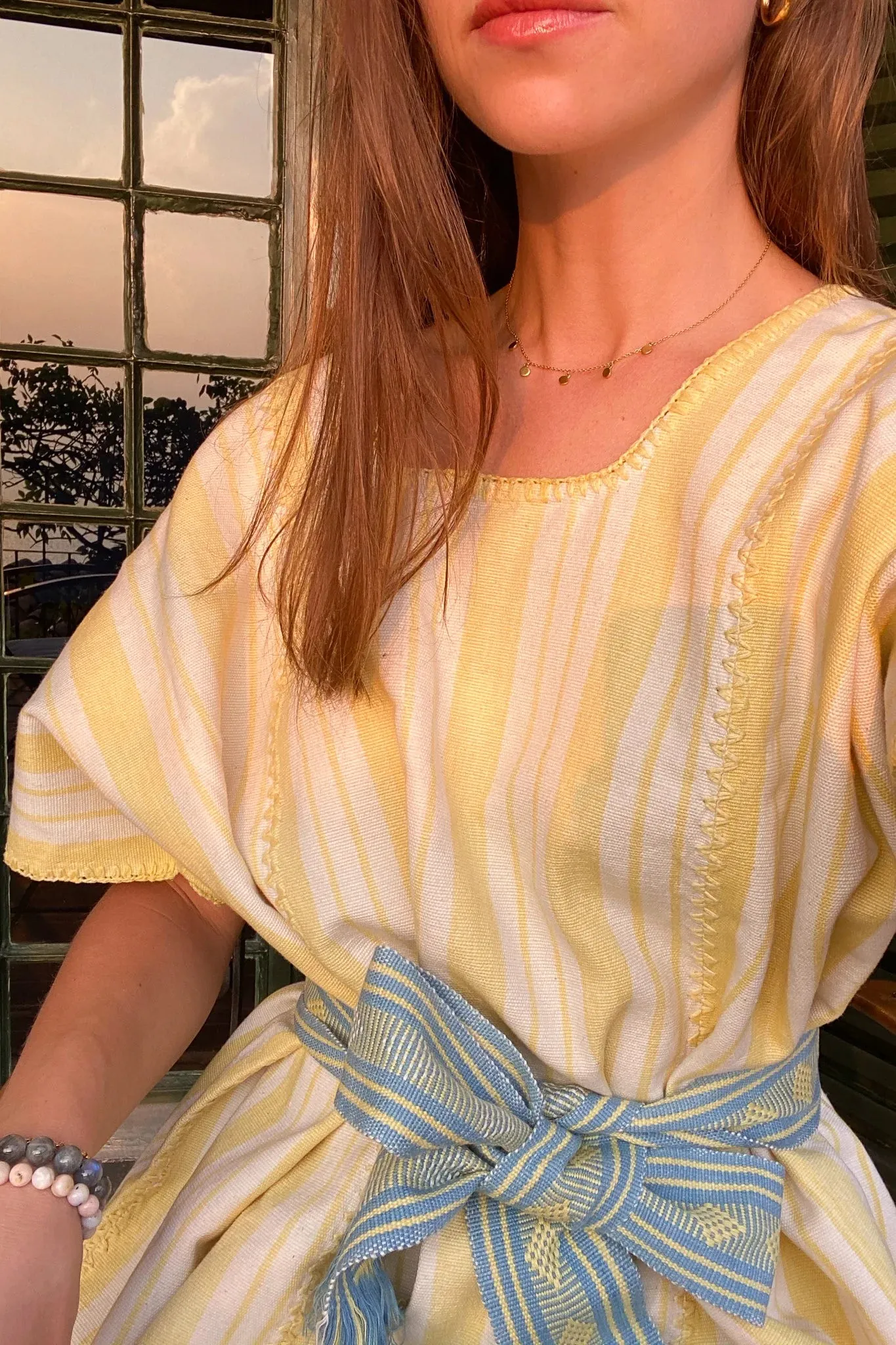 Yellow Stripe Wide Mini Kaftan