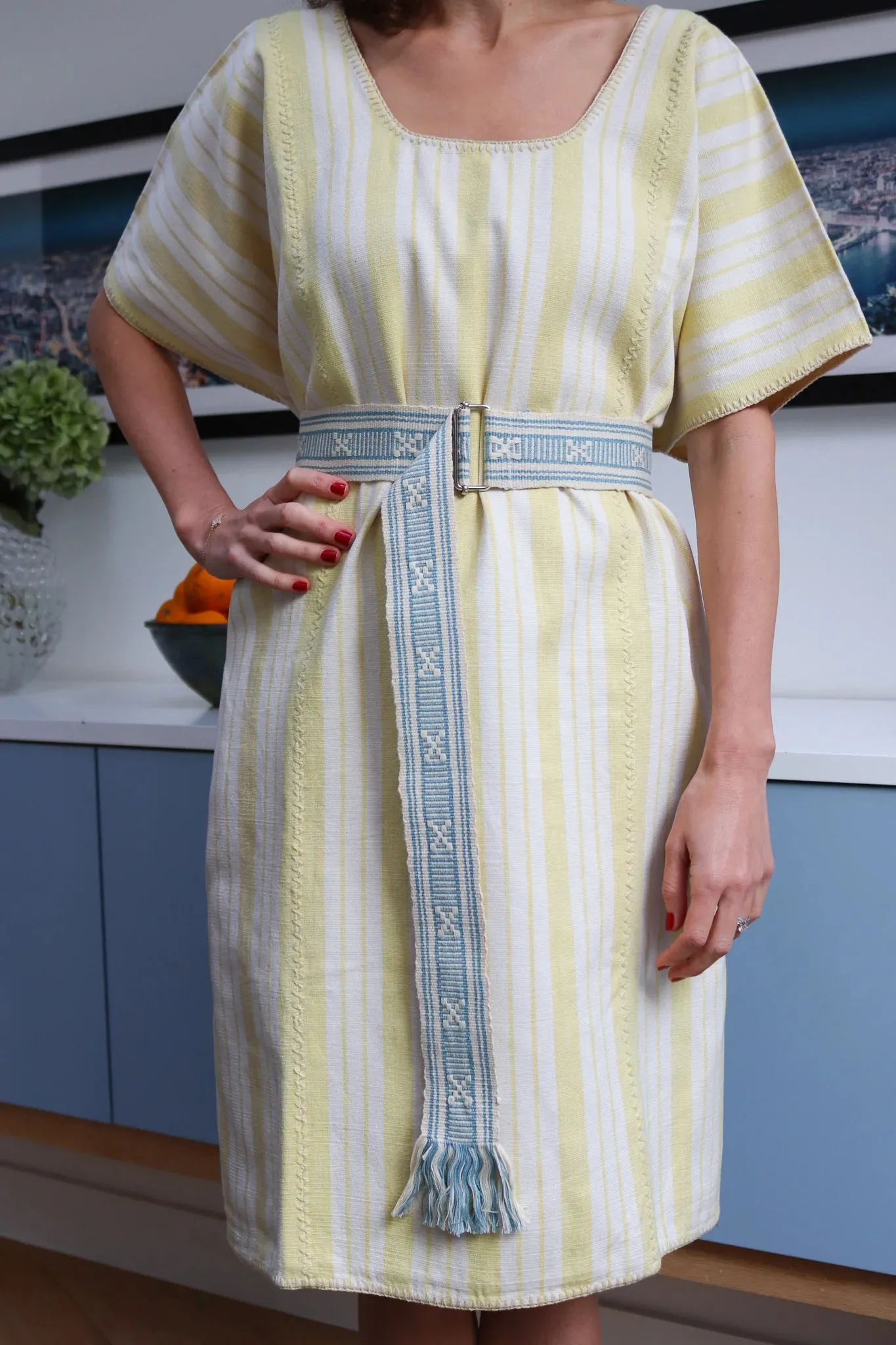 Yellow Stripe Wide Mini Kaftan