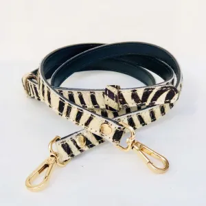 Zebra Monochrome Hair-on Hide Statement Skinny Replacement Shoulder Bag Strap